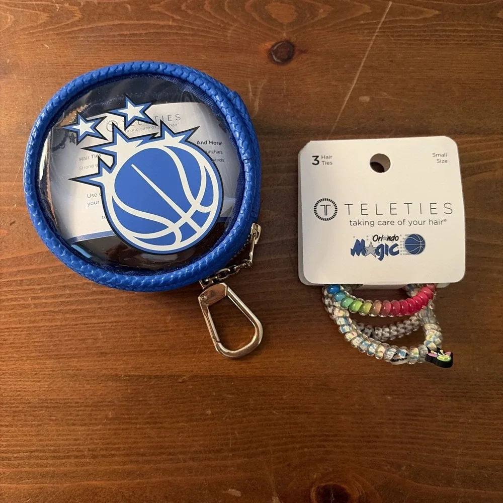 ORLANDO MAGIC X TELETIES Blue Keychain Pouch w/3 Stuff The Magic Dragon Hair Tie